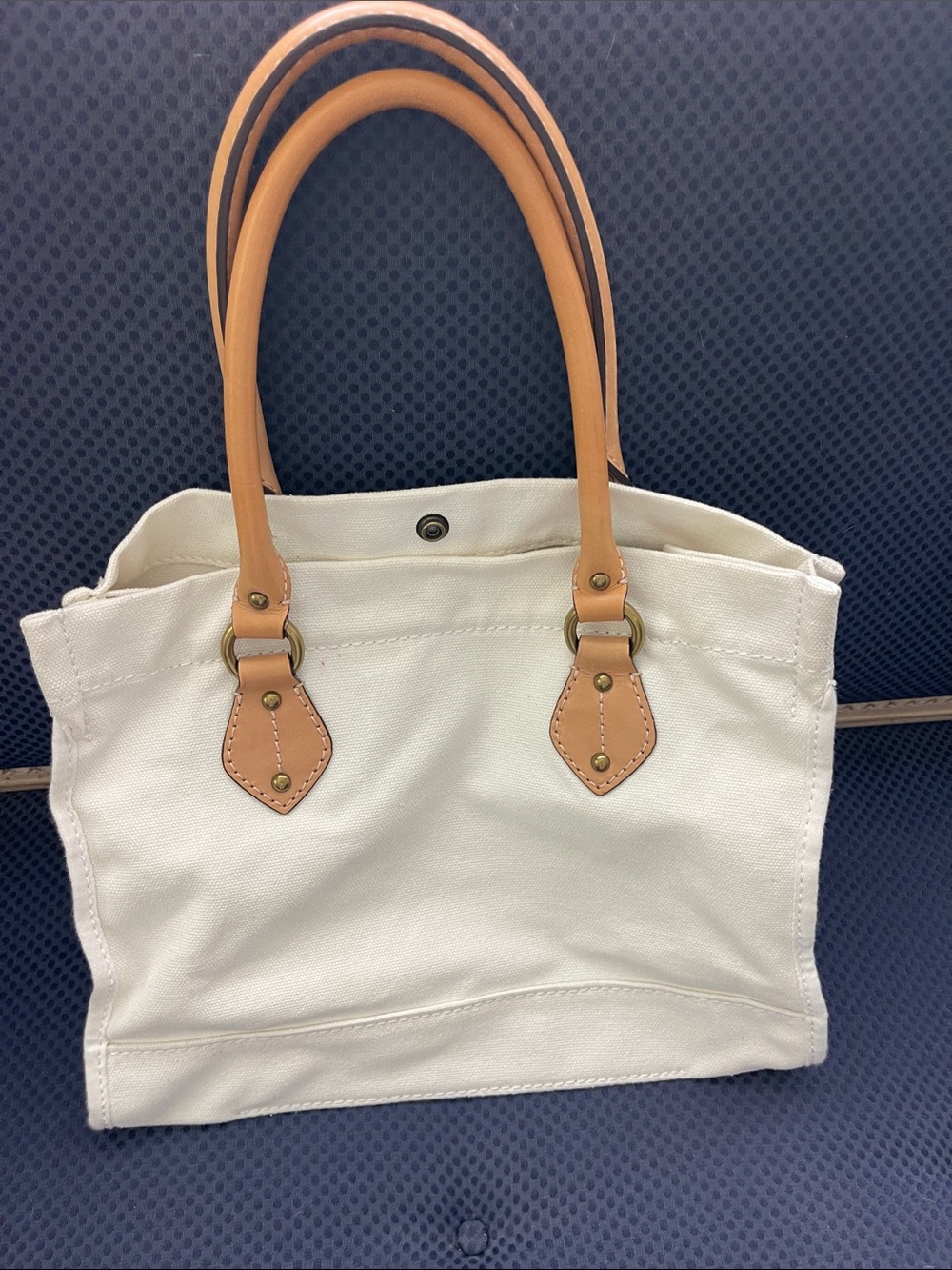 J. Crew Cream Canvas Tote with Tan Leather Handles